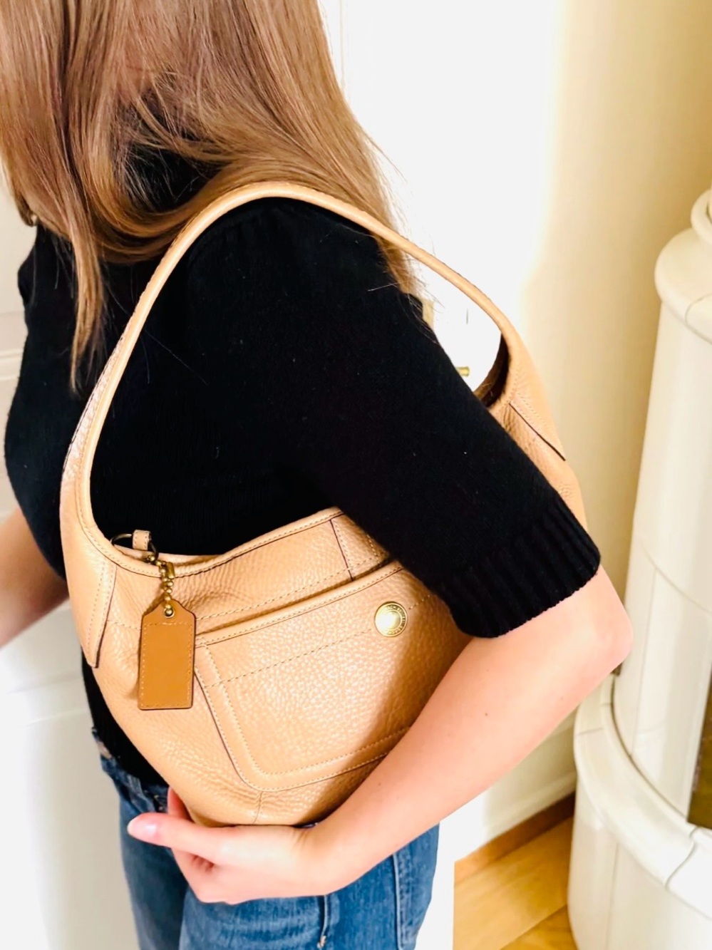 COACH Ergo Natural Tan Pebble Grain Leather Hobo Bag Vintage 11612